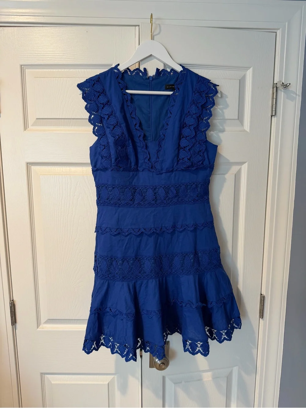 Endless Rose Royal Blue Lace-Trim V-Neck Mini Dress